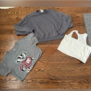 H&M Crew Sweatshirt Grey Madison Bucky T Shirt CRZ YOGA tank top White Medium